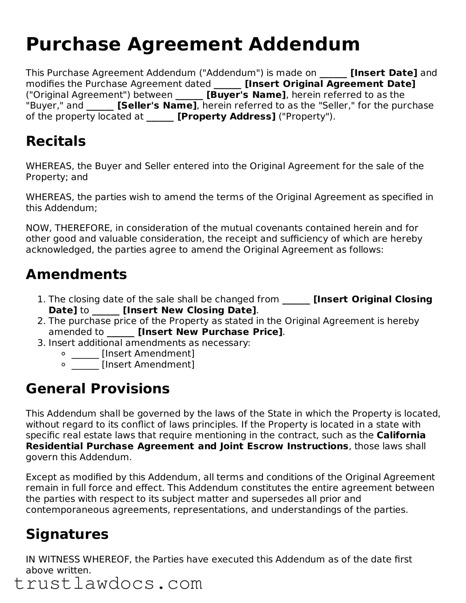 Official Purchase Agreement Addendum Document