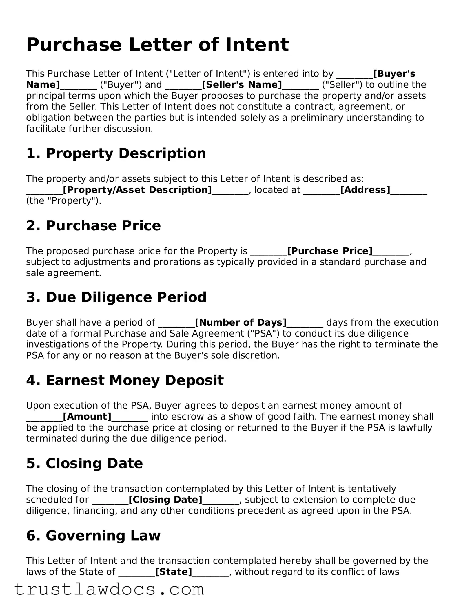 Official Purchase Letter of Intent Document