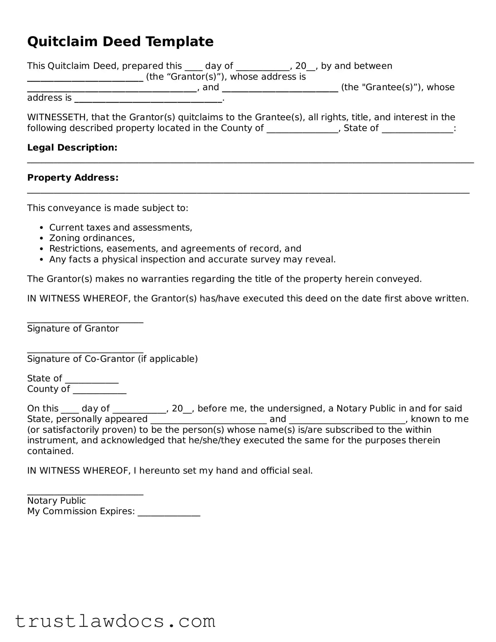 Official Quitclaim Deed Document