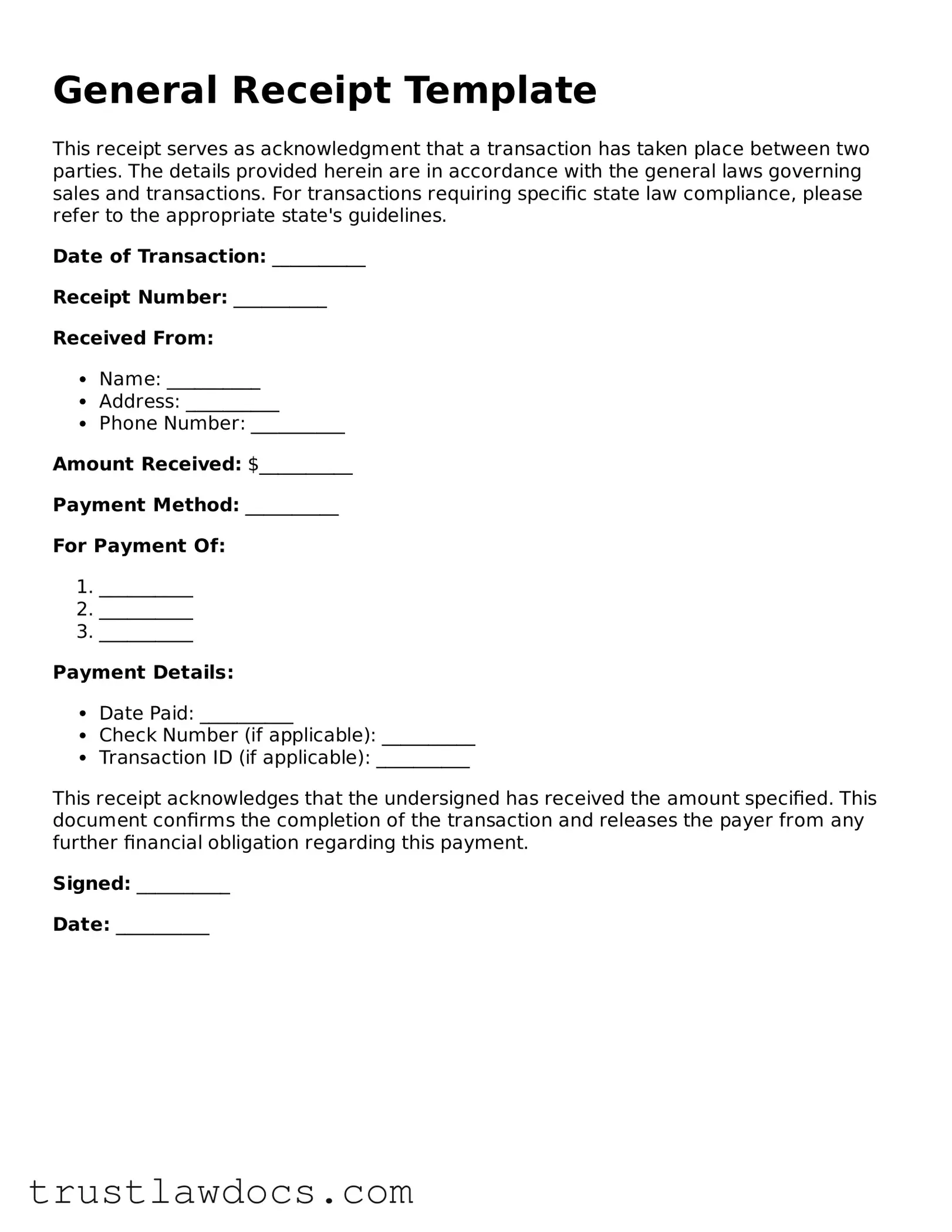 Official Receipt Template Document