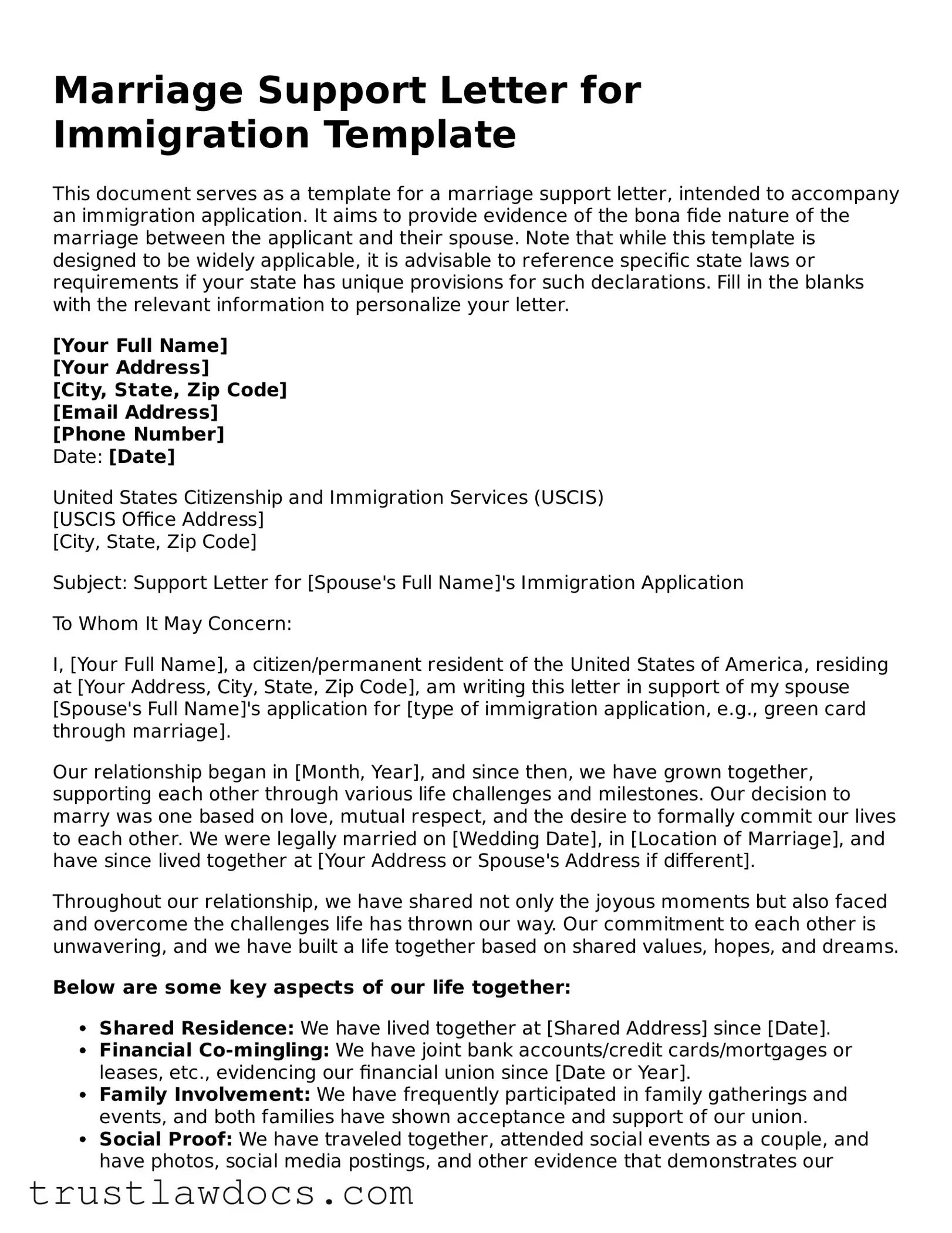 Official Marriage Support Letter for Immigration Document