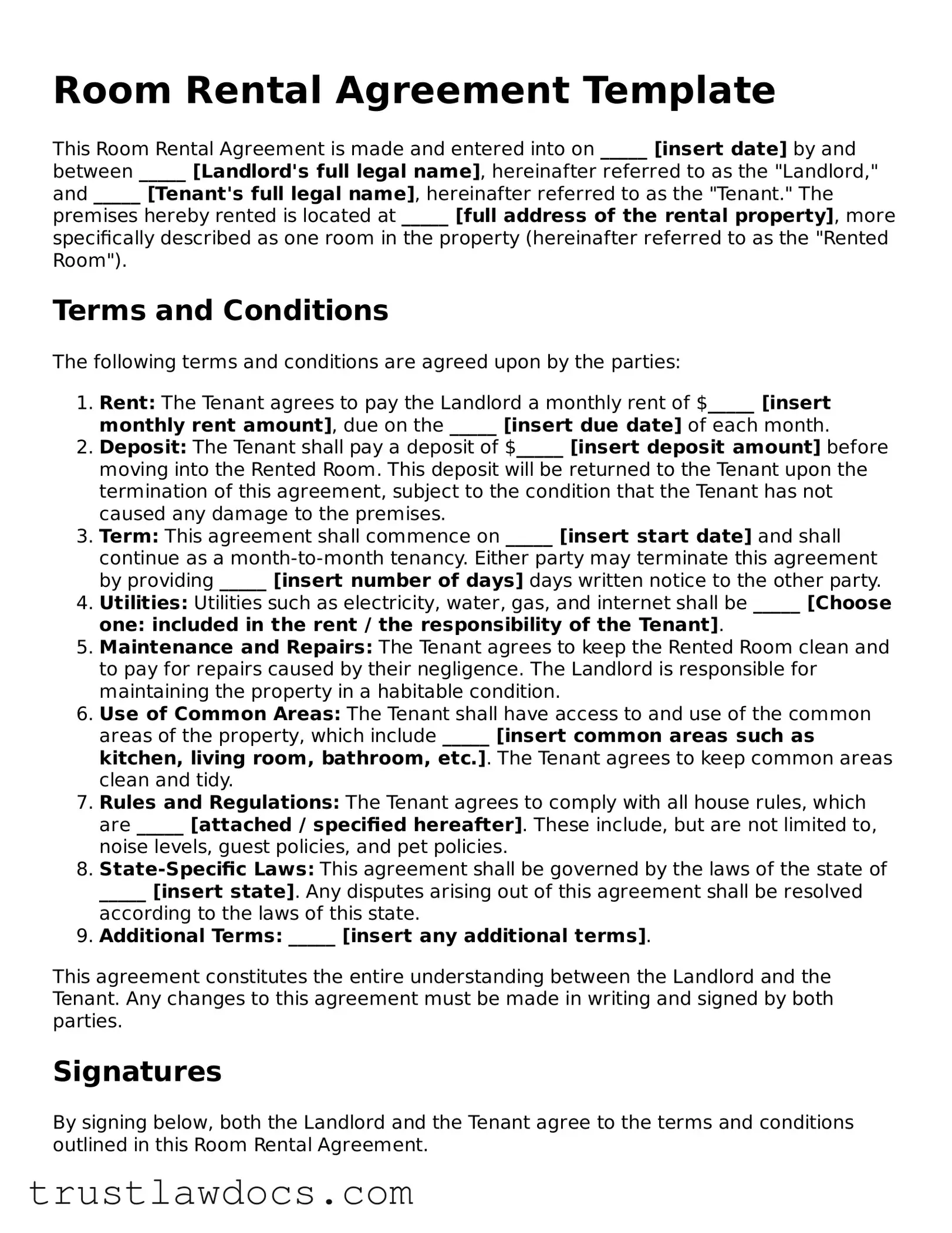 Official Room Rental Agreement Document