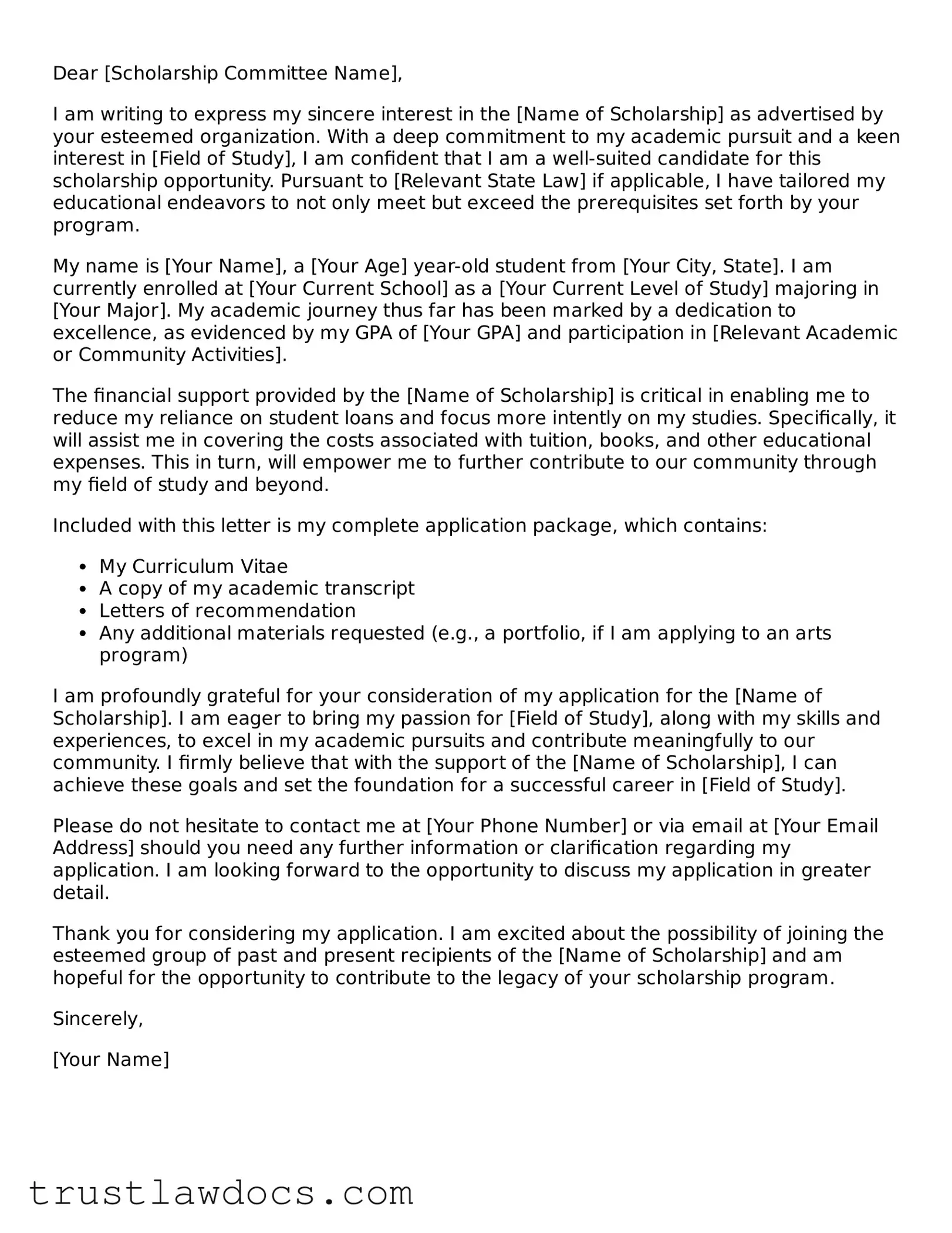 Official Letter of Intent For Scholarship Document