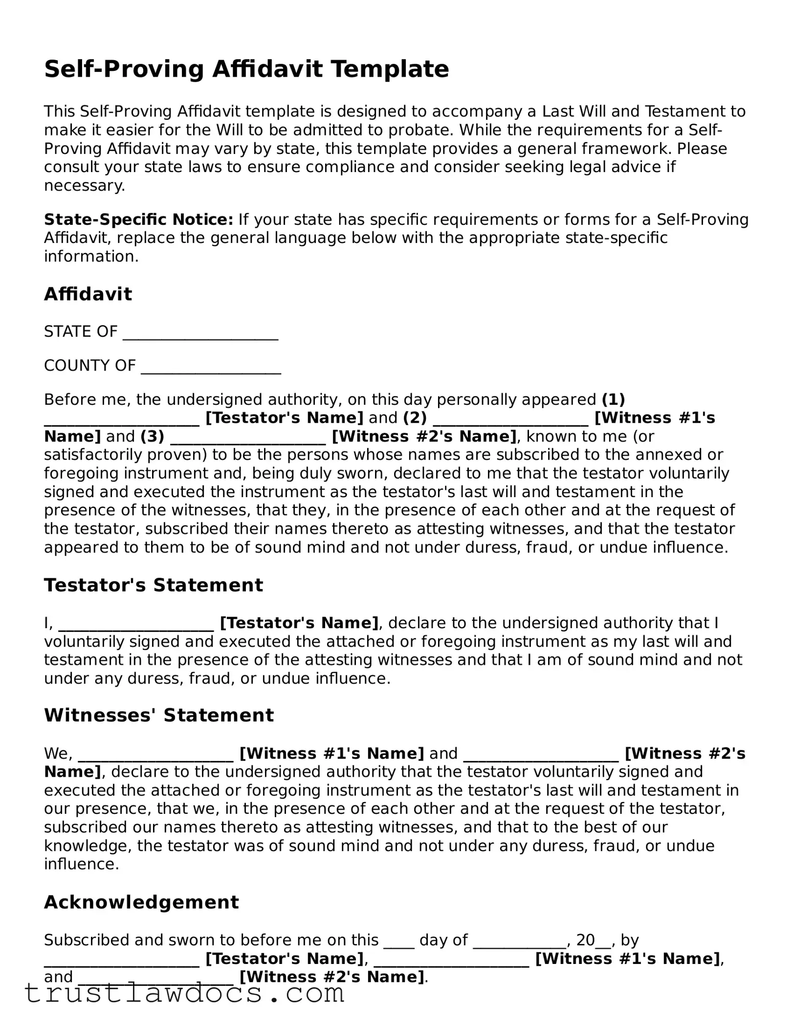 Official Self-Proving Affidavit Document