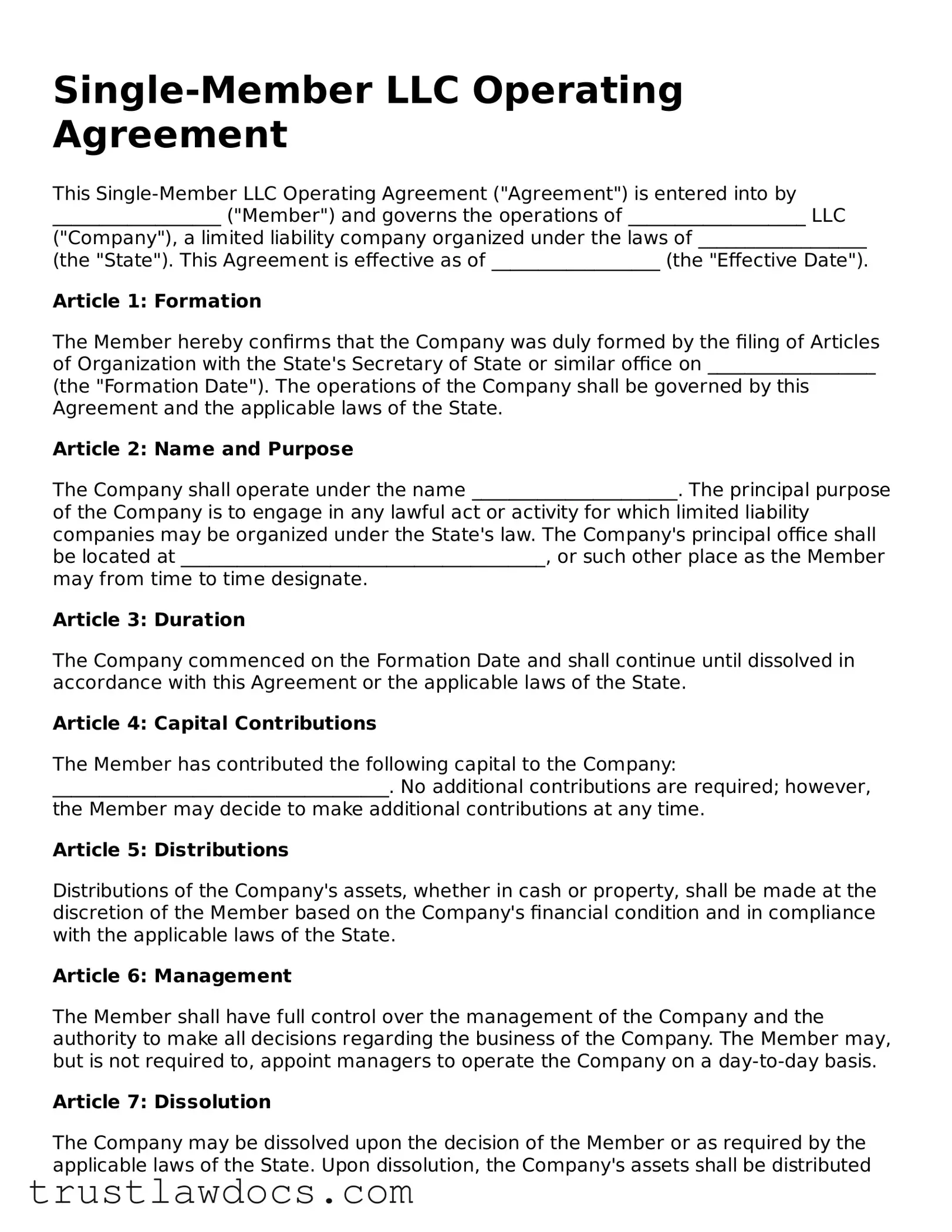 Official Single-Member Operating Agreement Document