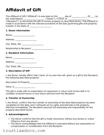 Official Affidavit of Gift Document