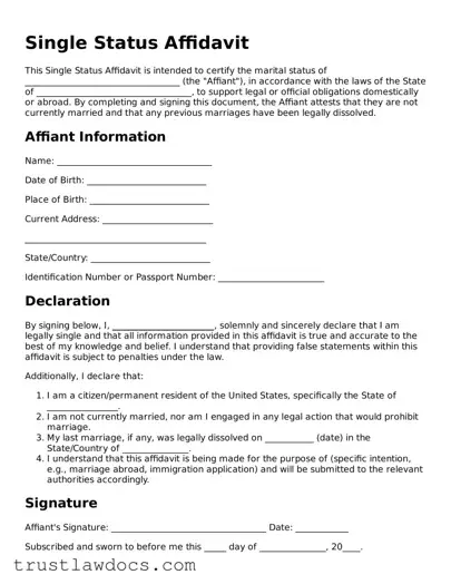 Official Single Status Affidavit Document