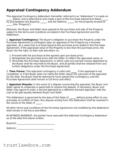 Official Appraisal Contingency Addendum Document