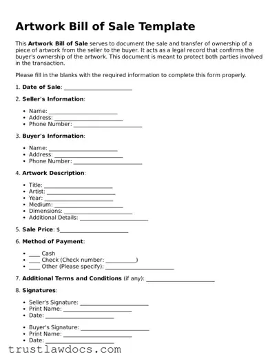 Official Artwork Bill of Sale Document