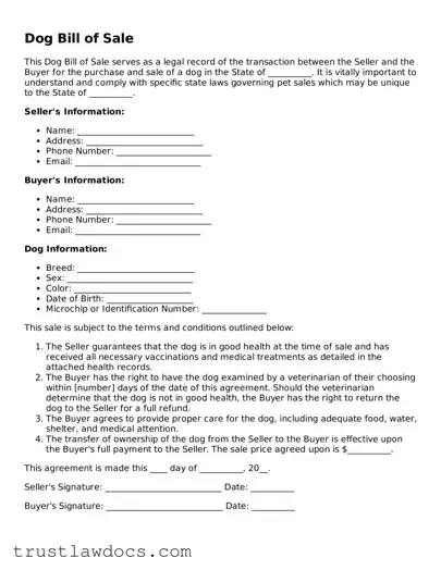 Official Dog Bill of Sale Document