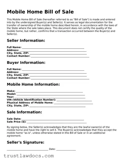 Official Mobile Home Bill of Sale Document