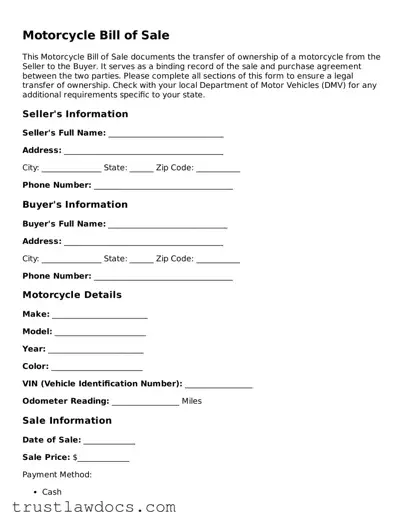 Official Motorcycle Bill of Sale Document