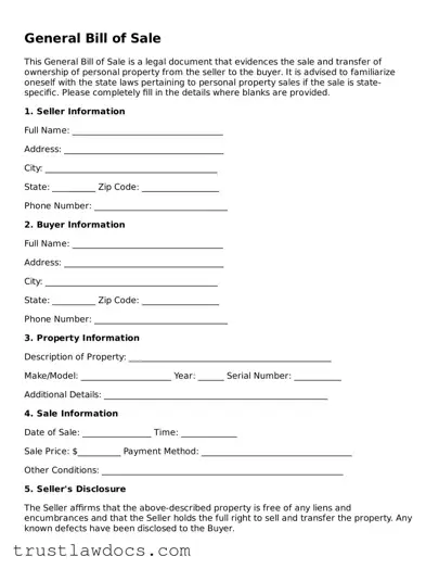 Official General Bill of Sale Document