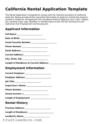 Free  Rental Application Form for California