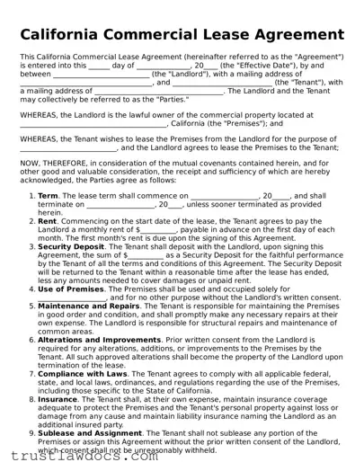 Free  Commercial Lease Agreement Form for California
