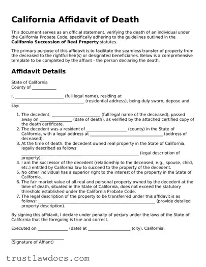 Free  Affidavit of Death Form for California