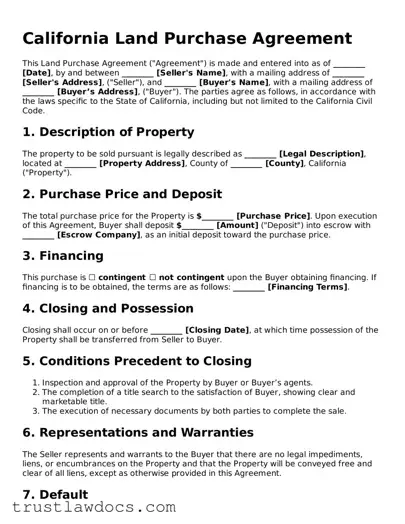 Free  Land Purchase Agreement Form for California