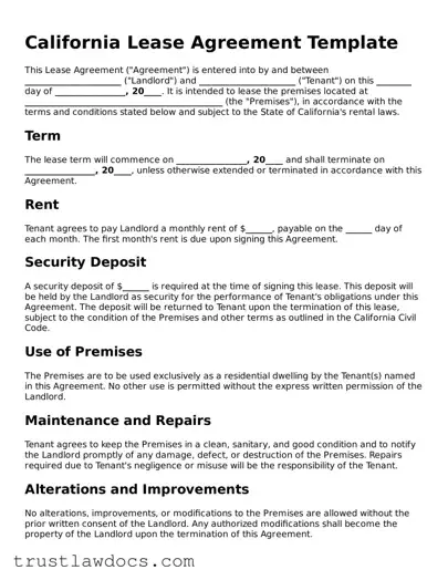 Free  Lease Agreement Form for California