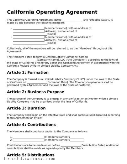 Free  Operating Agreement Form for California