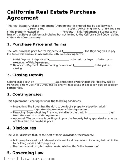 Free  Real Estate Purchase Agreement Form for California