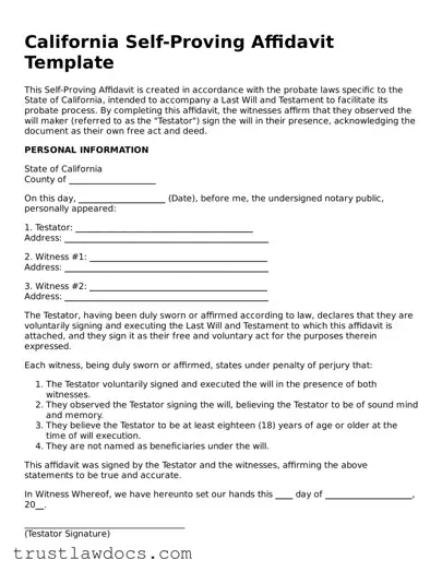 Free  Self-Proving Affidavit Form for California