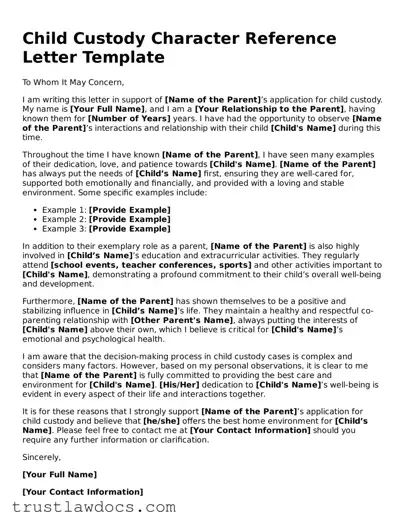 Official Character Reference Letter for Child Custody Document