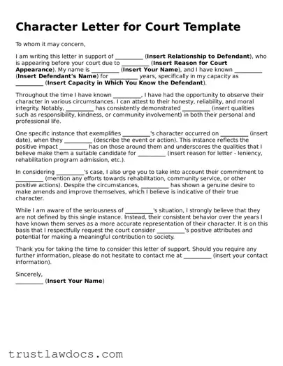 Official Character Letter for Court Document