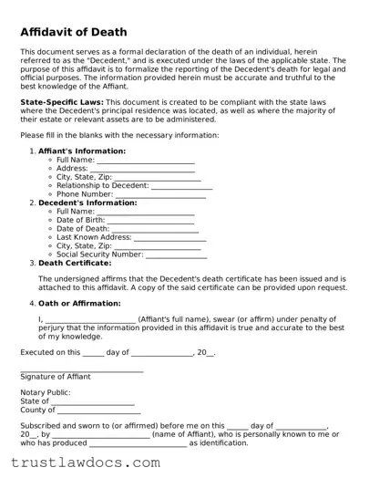 Official Affidavit of Death Document