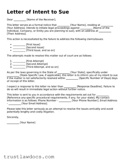 Official Letter of Intent to Sue Document