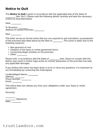 Official Notice to Quit Document