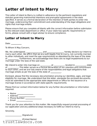 Official Letter of Intent to Marry Document