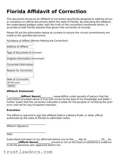 Free  Affidavit of Correction Form for Florida