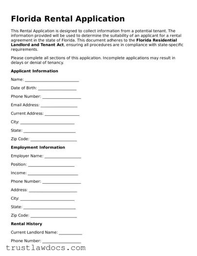 Free  Rental Application Form for Florida