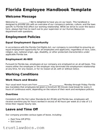 Free  Employee Handbook Form for Florida