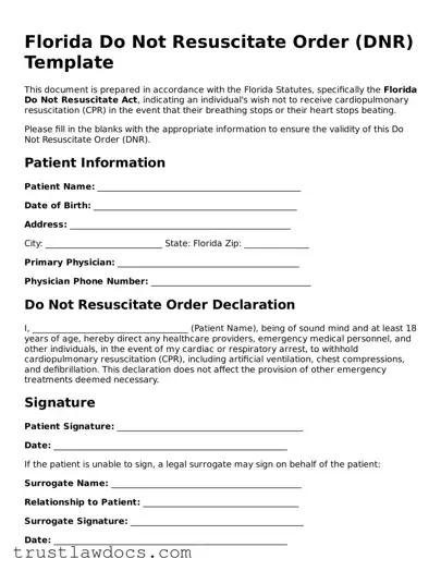 Free  Do Not Resuscitate Order Form for Florida