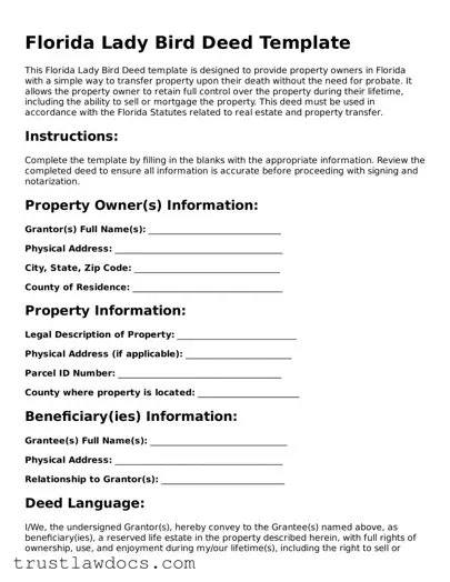 Free  Lady Bird Deed Form for Florida
