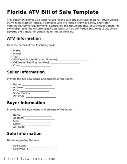 Free  ATV Bill of Sale Form for Florida