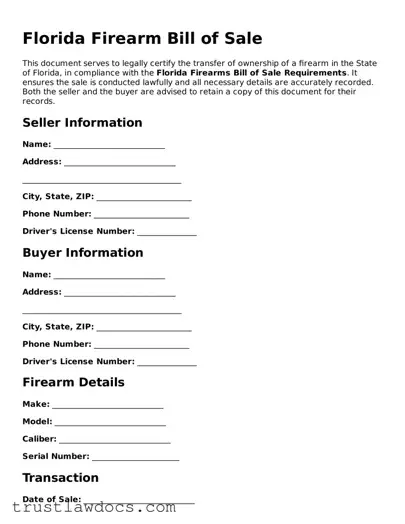 Free  Firearm Bill of Sale Form for Florida