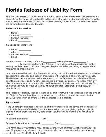 Free  Release of Liability Form for Florida