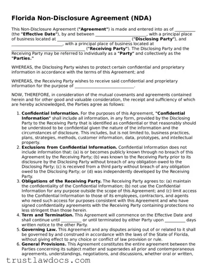 Free  Non-disclosure Agreement Form for Florida