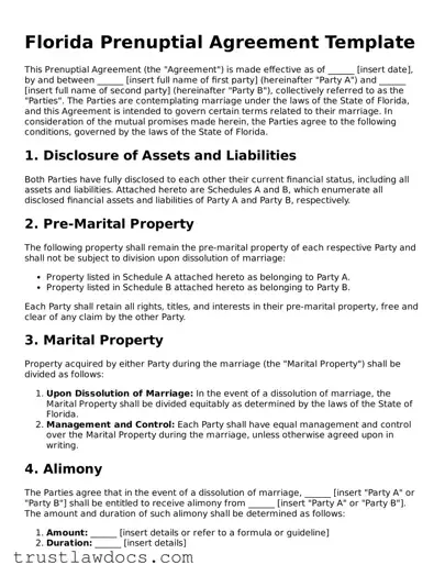 Free  Prenuptial Agreement Form for Florida