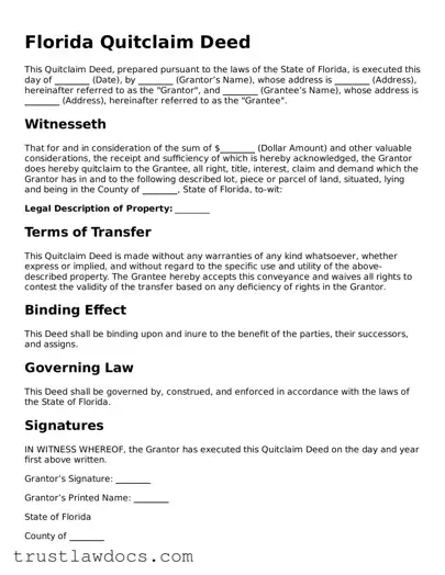 Free  Quitclaim Deed Form for Florida