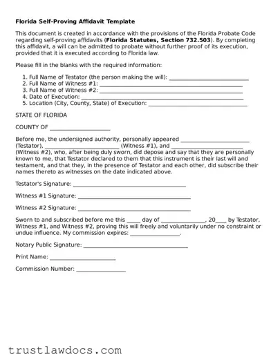 Free  Self-Proving Affidavit Form for Florida