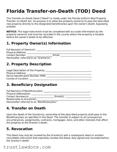 Free  Transfer-on-Death Deed Form for Florida