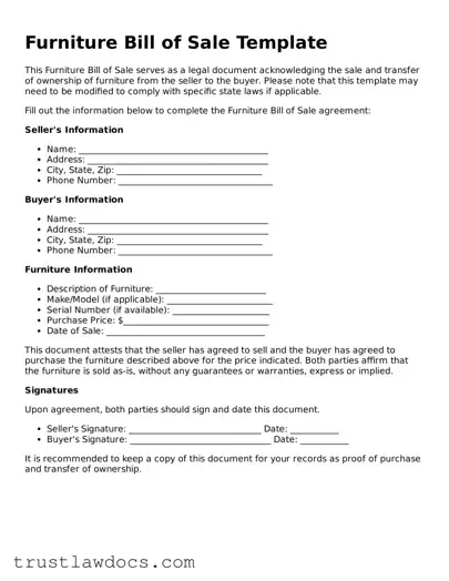 Official Furniture Bill of Sale Document