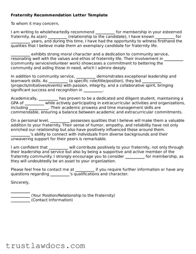 Official Fraternity Recommendation Letter Document