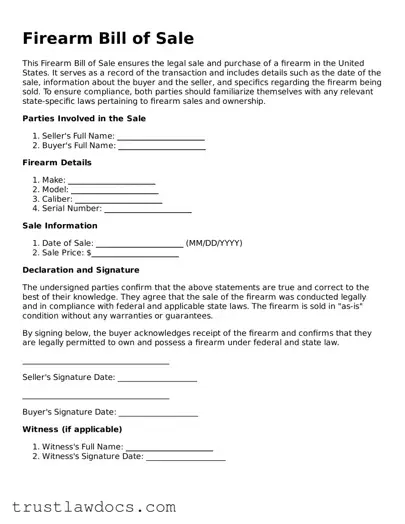 Official Firearm Bill of Sale Document