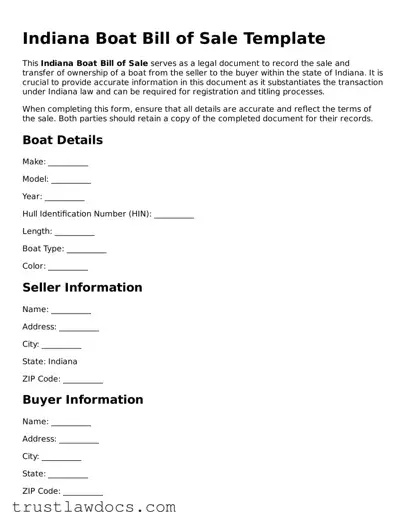 Free  Boat Bill of Sale Form for Indiana