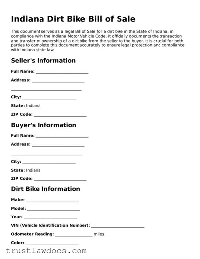 Free  Dirt Bike Bill of Sale Form for Indiana