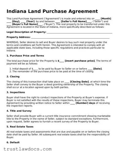 Free  Land Purchase Agreement Form for Indiana